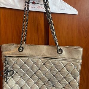 Betsey Johnson Quilted Shoulder Bag - Gold and Silver